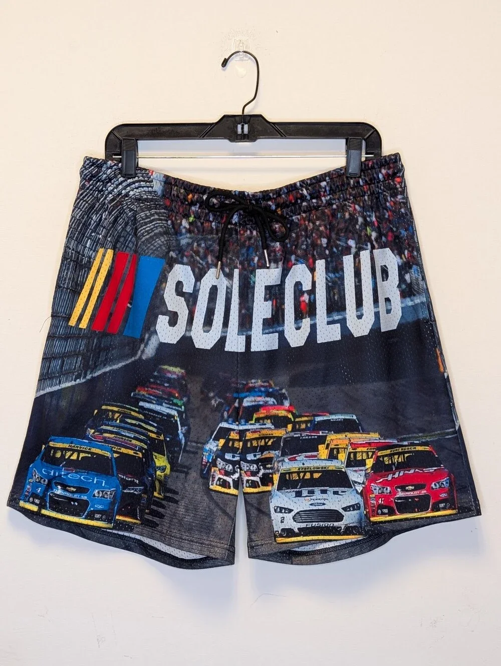 SOLE CLUB NASCAR Race Car Print Athletic Mesh Shorts Size L